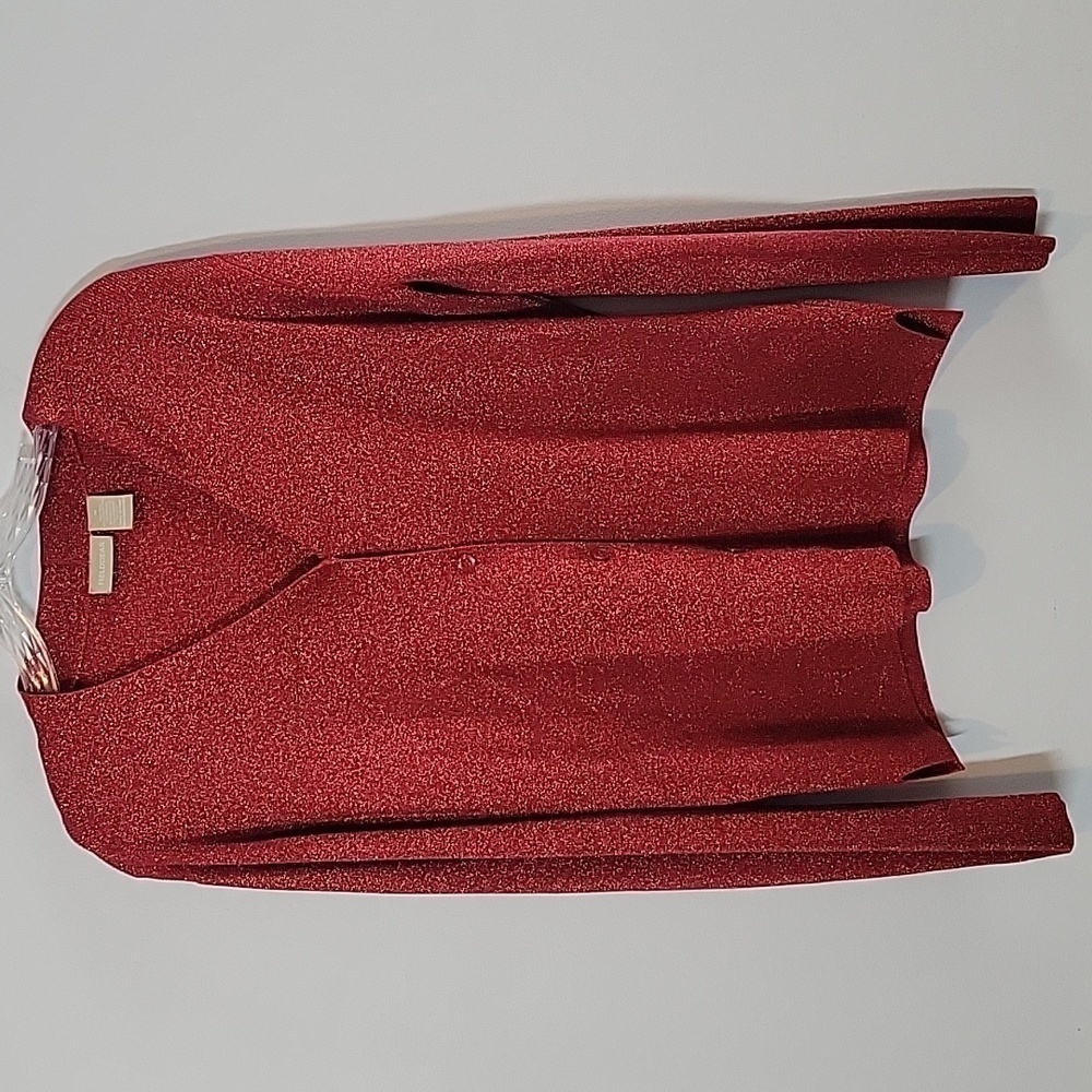 Field Gear Red Glitter Sparkle Metallic Cardigan Sweater